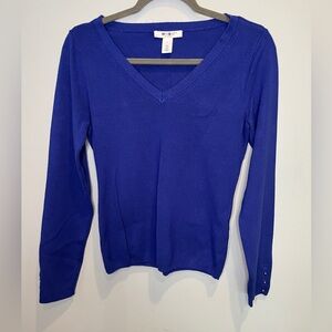 White House Black Market Royal Blue V-Neck Blouse - Women’s Size Large